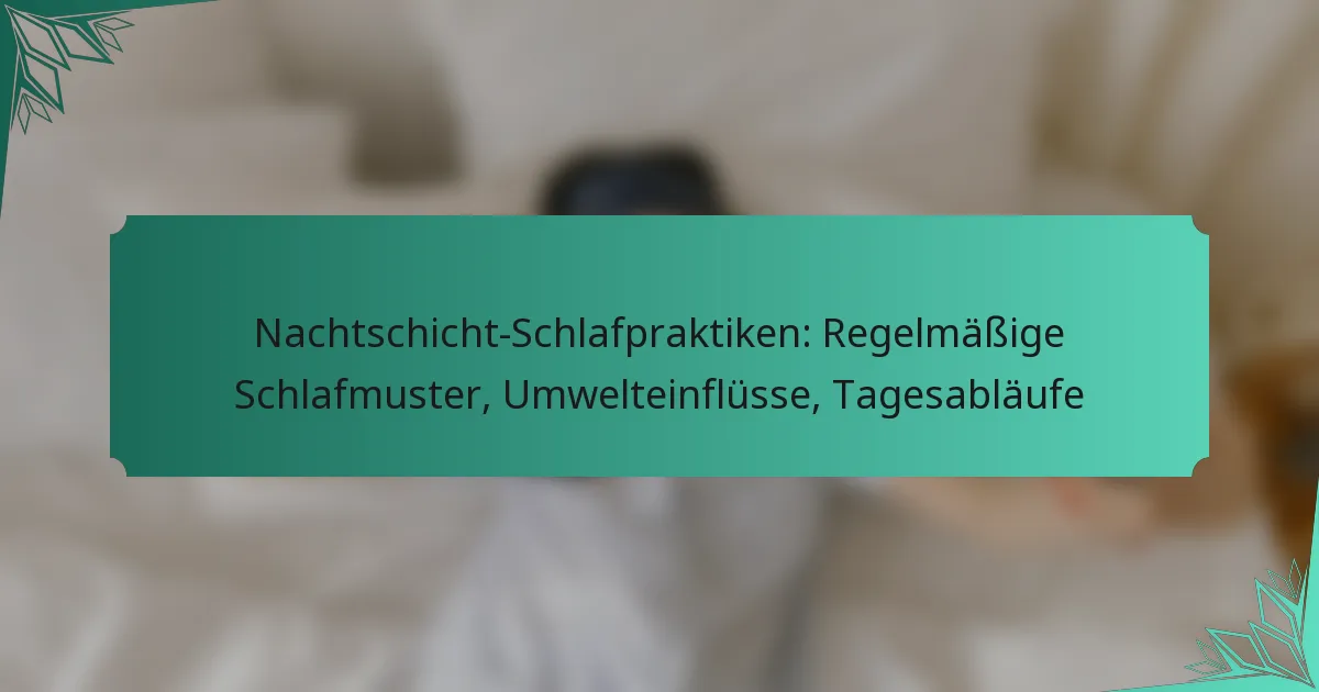 Nachtschicht-Schlafpraktiken: Regelmäßige Schlafmuster, Umwelteinflüsse, Tagesabläufe
